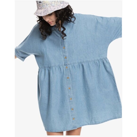 $70 Quiksilver Women’s Sunscape Shirt Dress Blue Size M/L - Picture 2 of 6